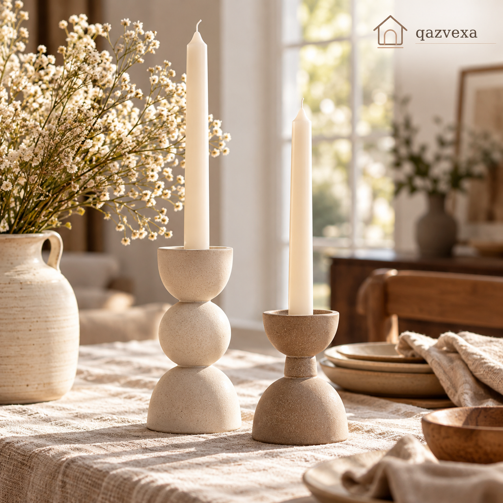 Sculptural Neutral Taper Candle Holders