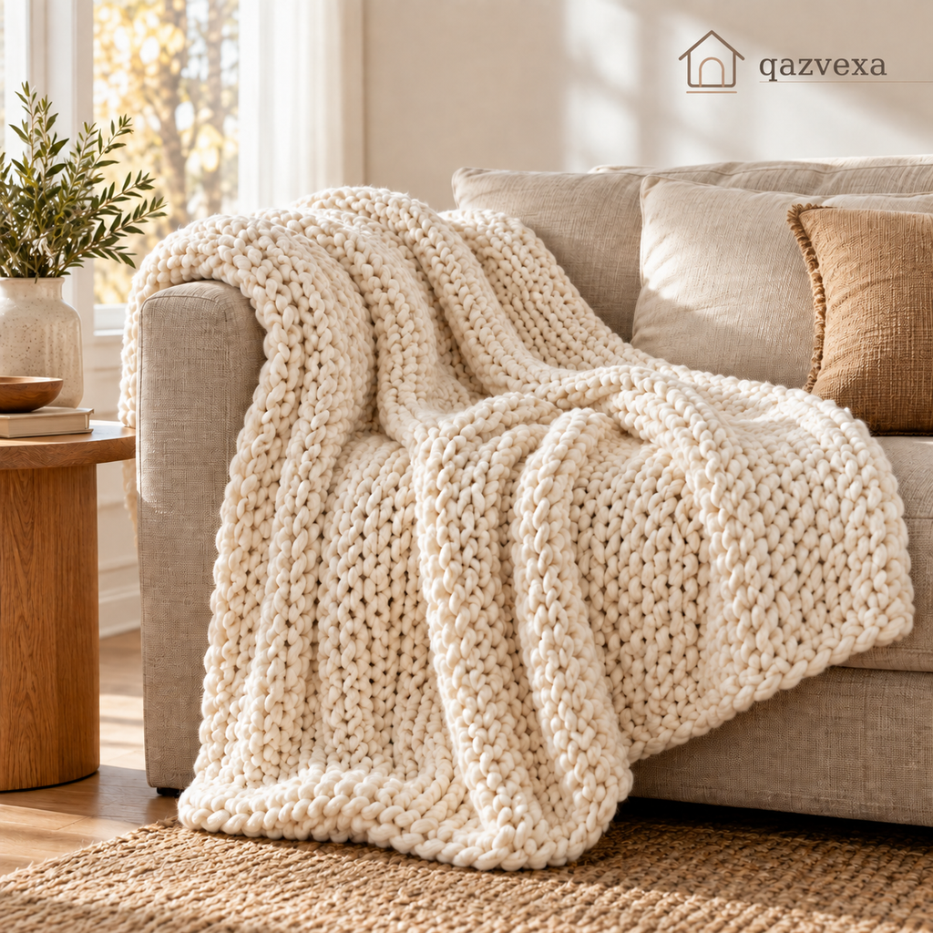 Ivory Chunky Knit Throw