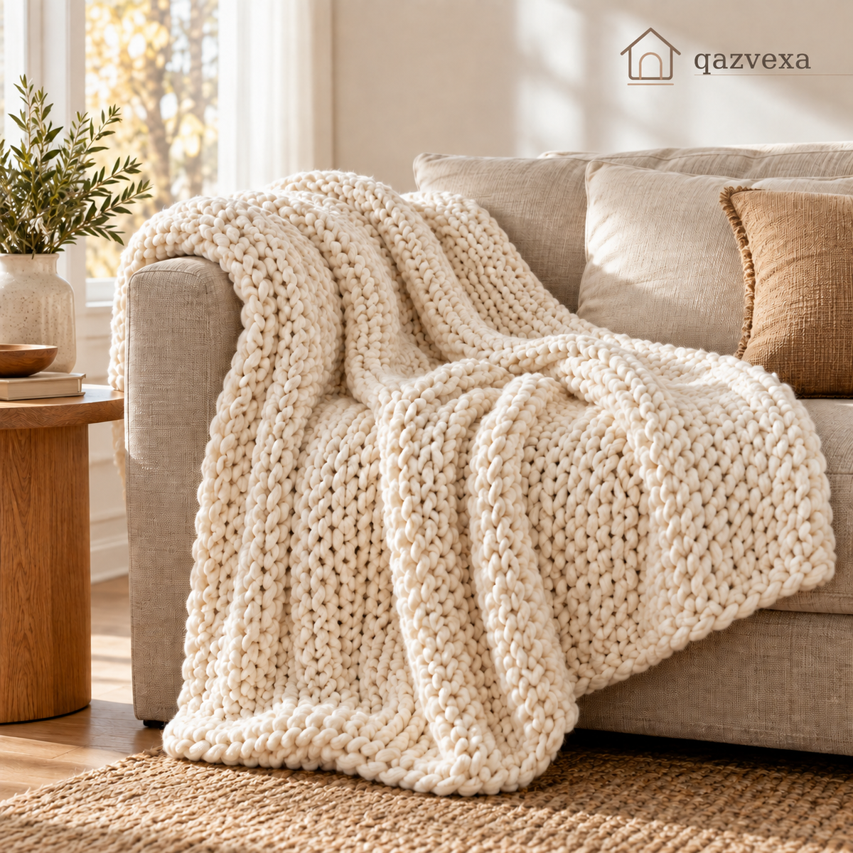 Ivory Chunky Knit Throw