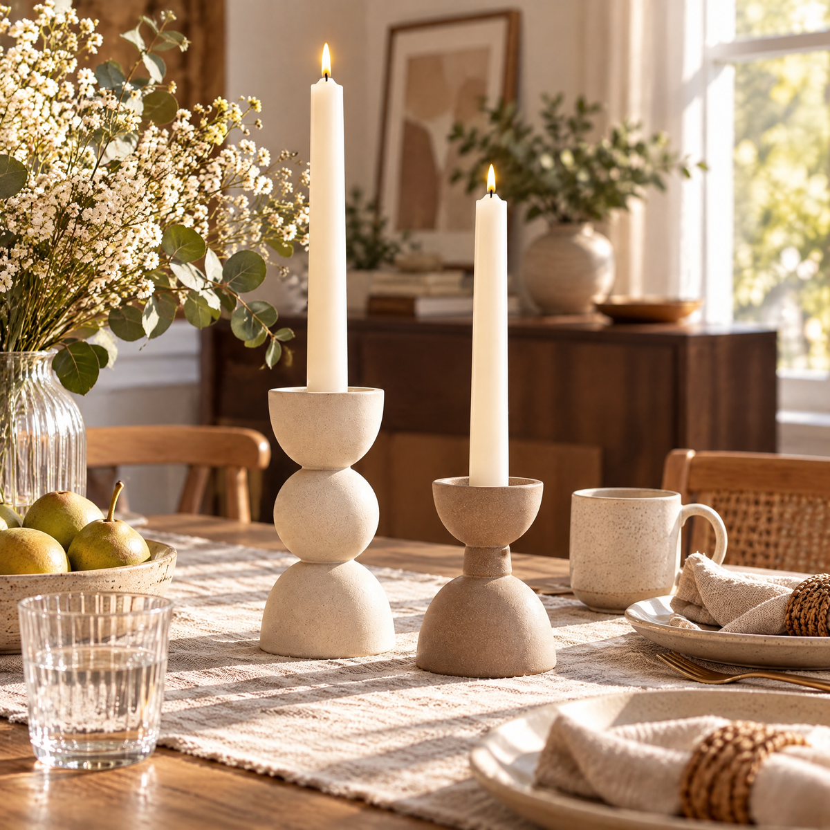 Sculptural Neutral Taper Candle Holders