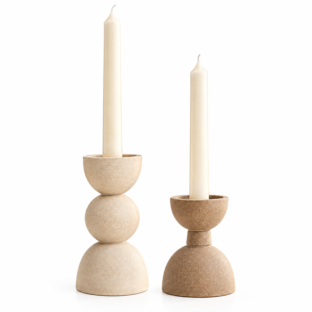 Sculptural Neutral Taper Candle Holders