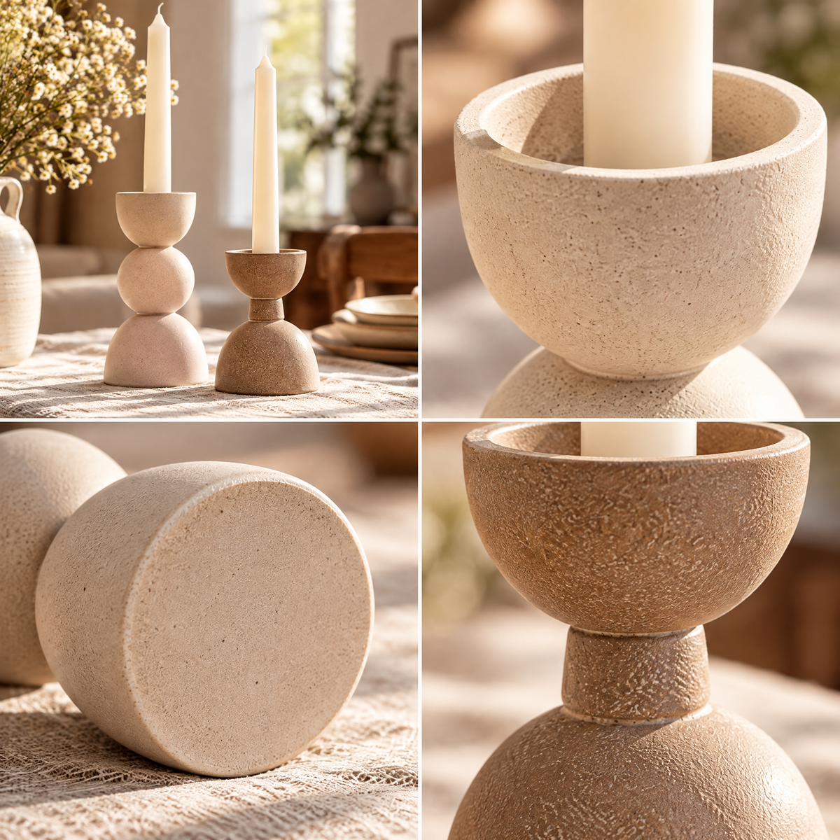 Sculptural Neutral Taper Candle Holders