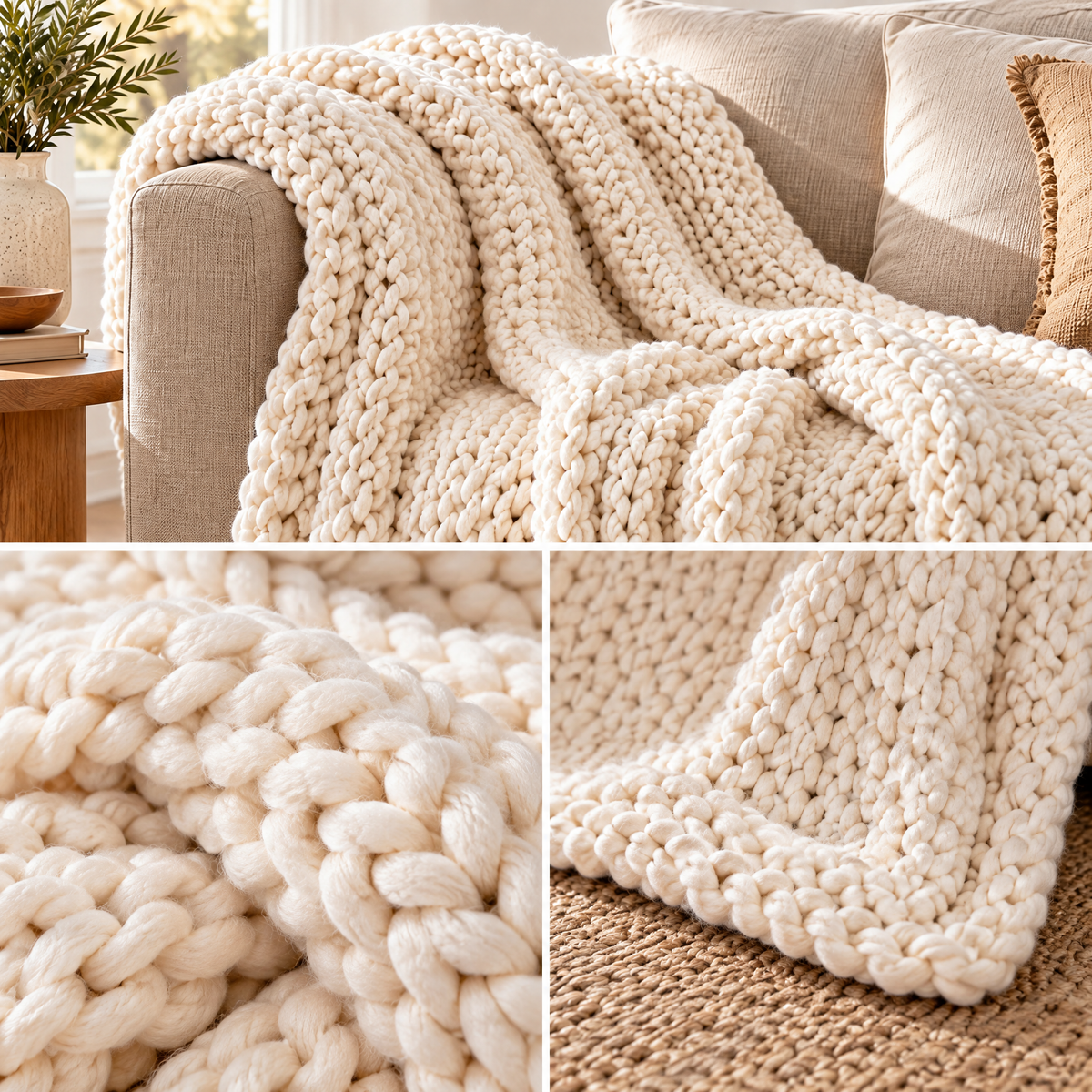 Ivory Chunky Knit Throw
