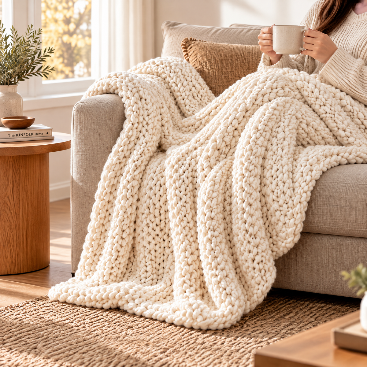 Ivory Chunky Knit Throw
